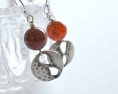 Burnt Orange Crackling Earrings - Agate Pewter Drop Earrings