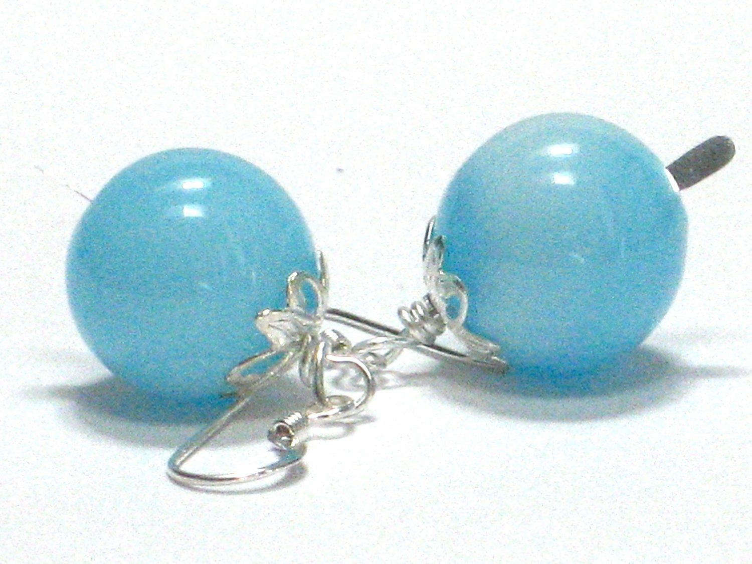 Blue Earrings, Pastel Blue Hand Blown Glass Baby Blue Ocean Sterling Silver Dangle Earrings Summer Fashion Under 25- Sea View