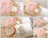 Bridal Clutch - Party Clutch in Ivory, Gold, Champagne and Blush Pink with Pearls, Brooches and Handmade Flowers