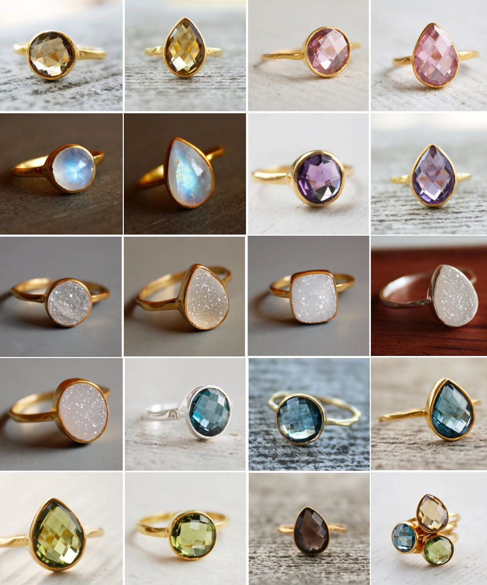 SALE 15 OFF June Birthstone Ring - Rainbow Moonstone Ring - Round - Stacking Ring