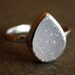 Silver White Agate Druzy Ring - Teardrop - Sterling, Stacking Ring
