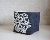 small storage bin - denim with vintage lace
