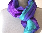 Silk Scarf Hand Dyed in Aqua, Amethyst and Sapphire