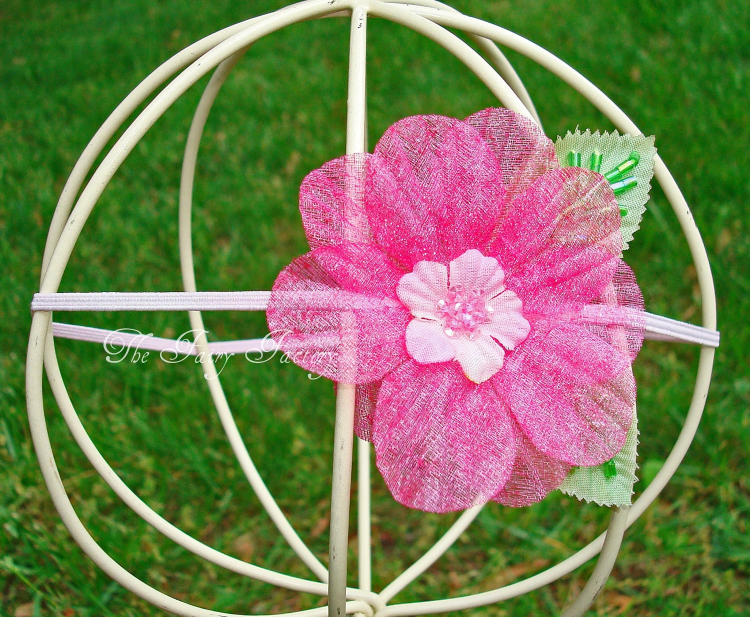 Hot Pink Flower Headband, Organza Layered Flower w/ Sequin Center Skinny Headband or Hair Clip, Baby Toddler Child Girls Headband