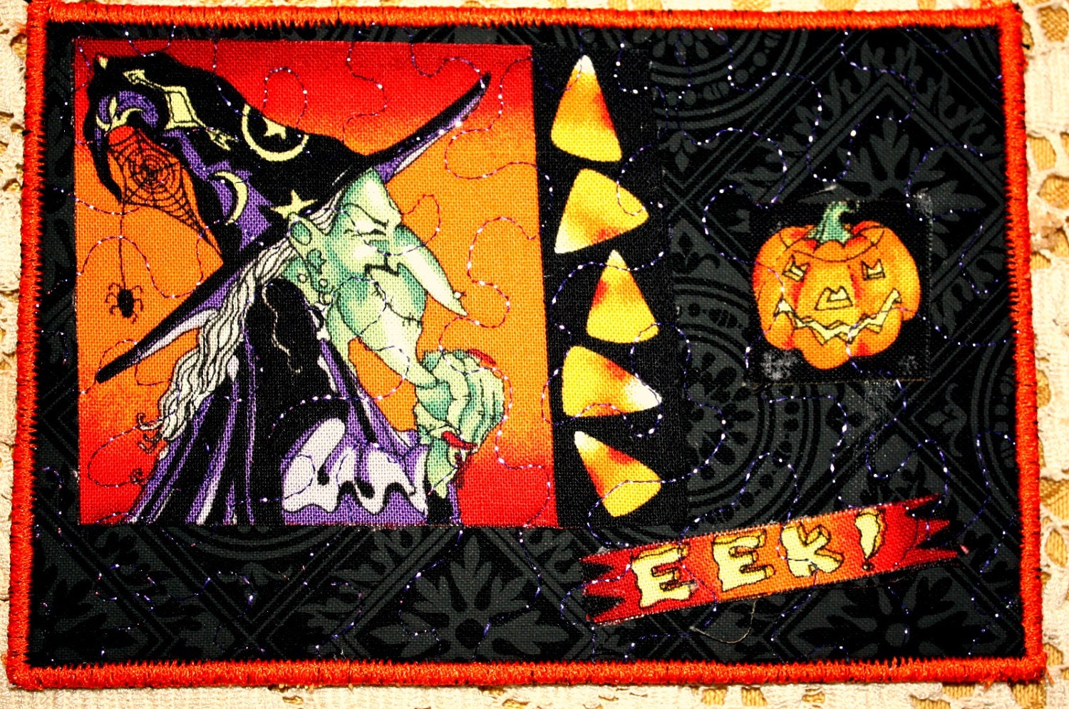 Wicked Witch Halloween Fabric Postcard