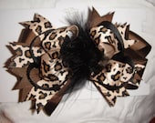 Over The Top LEPORD Handmade Hairbow Pink and brown