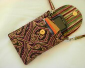 Cell Phone Case Detachable Neck Strap Quilted Pink Brown Green Gold Damask Print