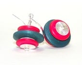 Inventory Clearance Sale. Red Blue Saucer Earrings. OOAK