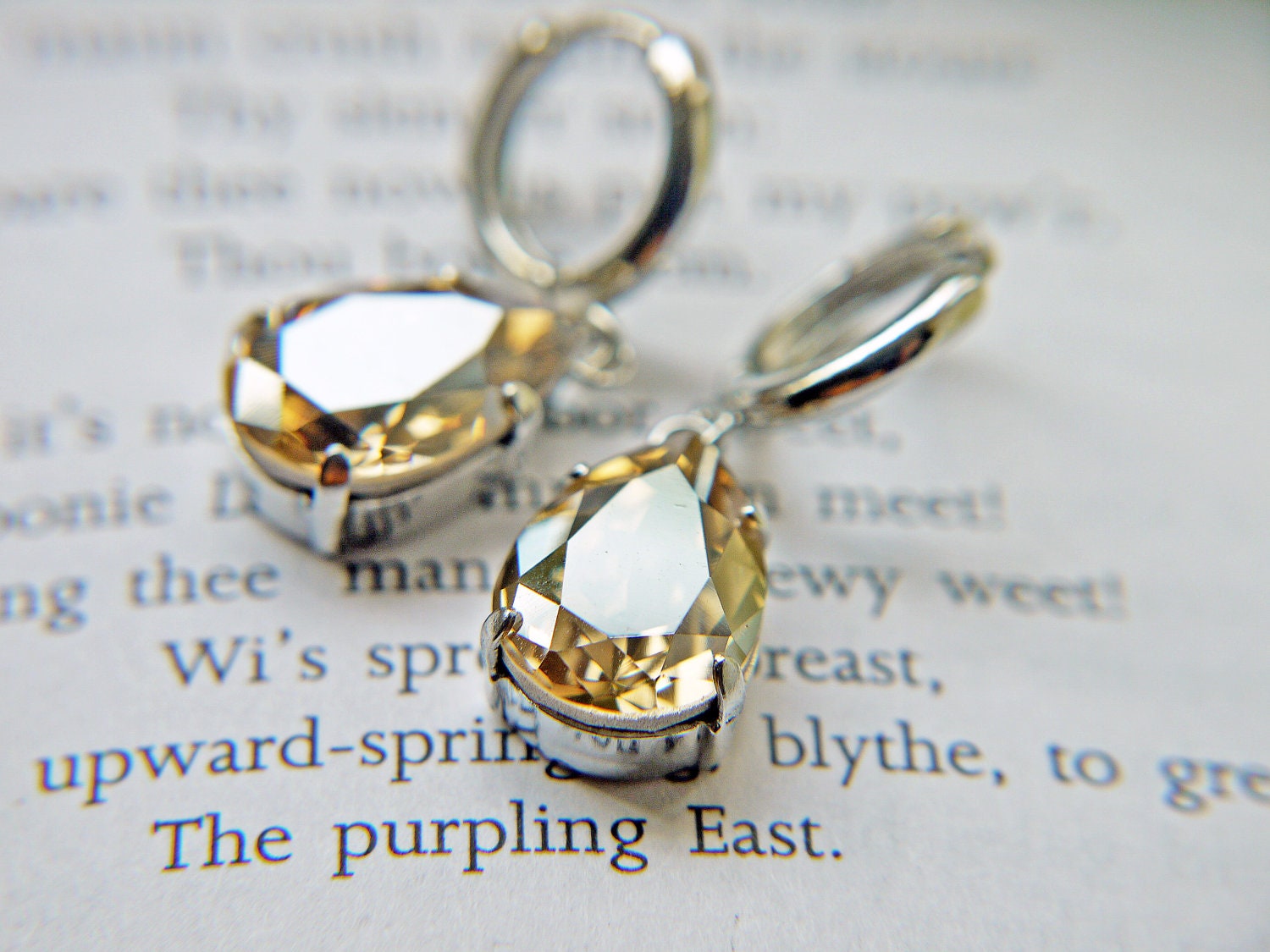 Swarovski Crystal Golden Shadow Earrings. Wedding Jewelry. Timeless Classic Teardrop. Elegant. Simple