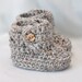 Baby Booties, Crochet Baby  Boots with button top in gray tweed, size 0 to 6 Months