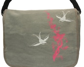 Tattoo Sparrow birds -- Canvas messenger bag -- large field bag -- adjustable strap