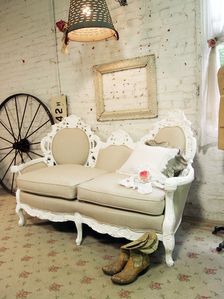 RESERVED for ELIZABETH Painted Cottage Shabby White French Love Seat