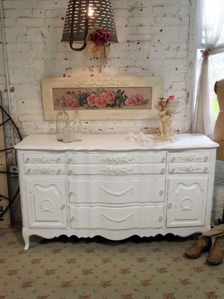 Painted Cottage Chic Shabby White Vintage French Server SV303