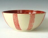 Pottery Serving Bowl in Cream with Stripes of Red Flowers