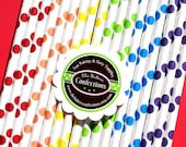Boys Rainbow Paper Straws in Polka Dot - with Printable DIY Flag Toppers & Pixie Stix Recipe (30 count) Use for Cake Pops and Drink Markers