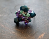 Abstract Cluster Statement Ring, Blue Apatite Turquoise and Amethyst Dinner Ring