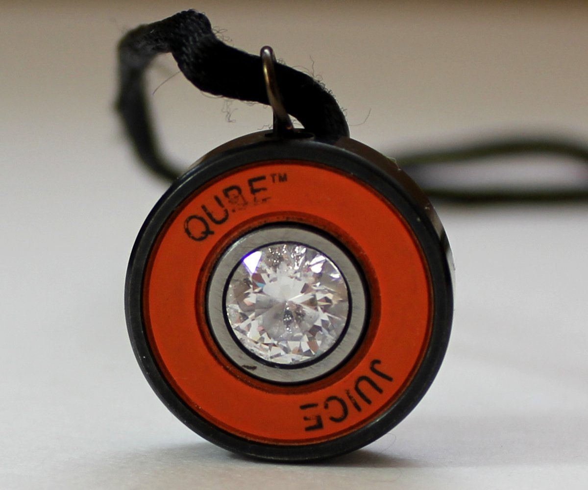 Roller Derby Bearing Necklace, Cubic Zerconia, Orange Bearing, Roller Skate Bearing