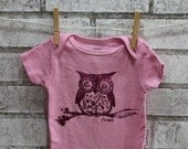 Owl Baby Bodysuit, Cotton Baby Onesie, pink or custom colors.
