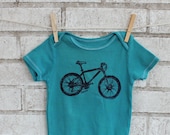 Mountain Bike Onesie, Cotton Baby Bodysuit, Turquoise or custom colors