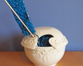 yarn bowl with scrolls in Buttercream