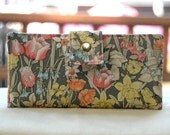Handmade womens wallet   Clutch wallet all vegan handmade gray with pastel floral