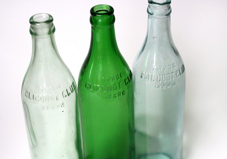 Vintage Clicquot Club Glass Soda Bottles Set of 3