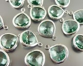 5064R-PR-MED (2 pcs) Medium- Prasiolite / Rhodium Faceted tear drop glass pendants