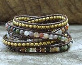 5 Wrap Ocean Jasper Brass Leather Bracelet
