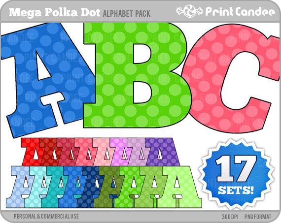 Mega Polka Dots Alphabet -BUY 2 GET 2 FREE- Digital Clip Art Personal and Commercial Use - paper crafts card making scrapbooking