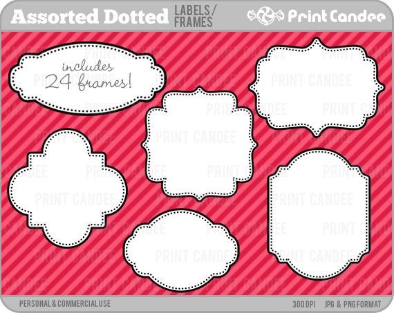 Assorted Dotted Labels (24 Pack) - BUY 2 GET 2 FREE - Personal and Commercial Use - digital clipart frames clip art