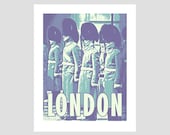 london england queen guards buckingham palace purple green yellow retro photo-graphic art print