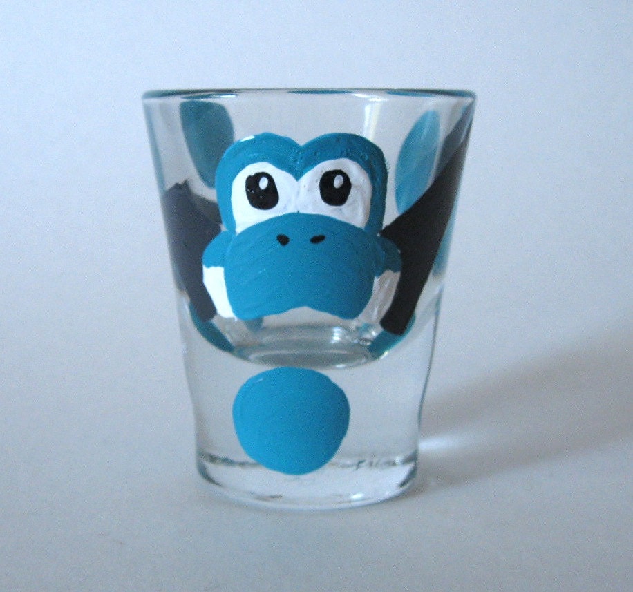 Yoshi Egg Shot Glass- One Teal Hand Painted Mario Inspired Glasses