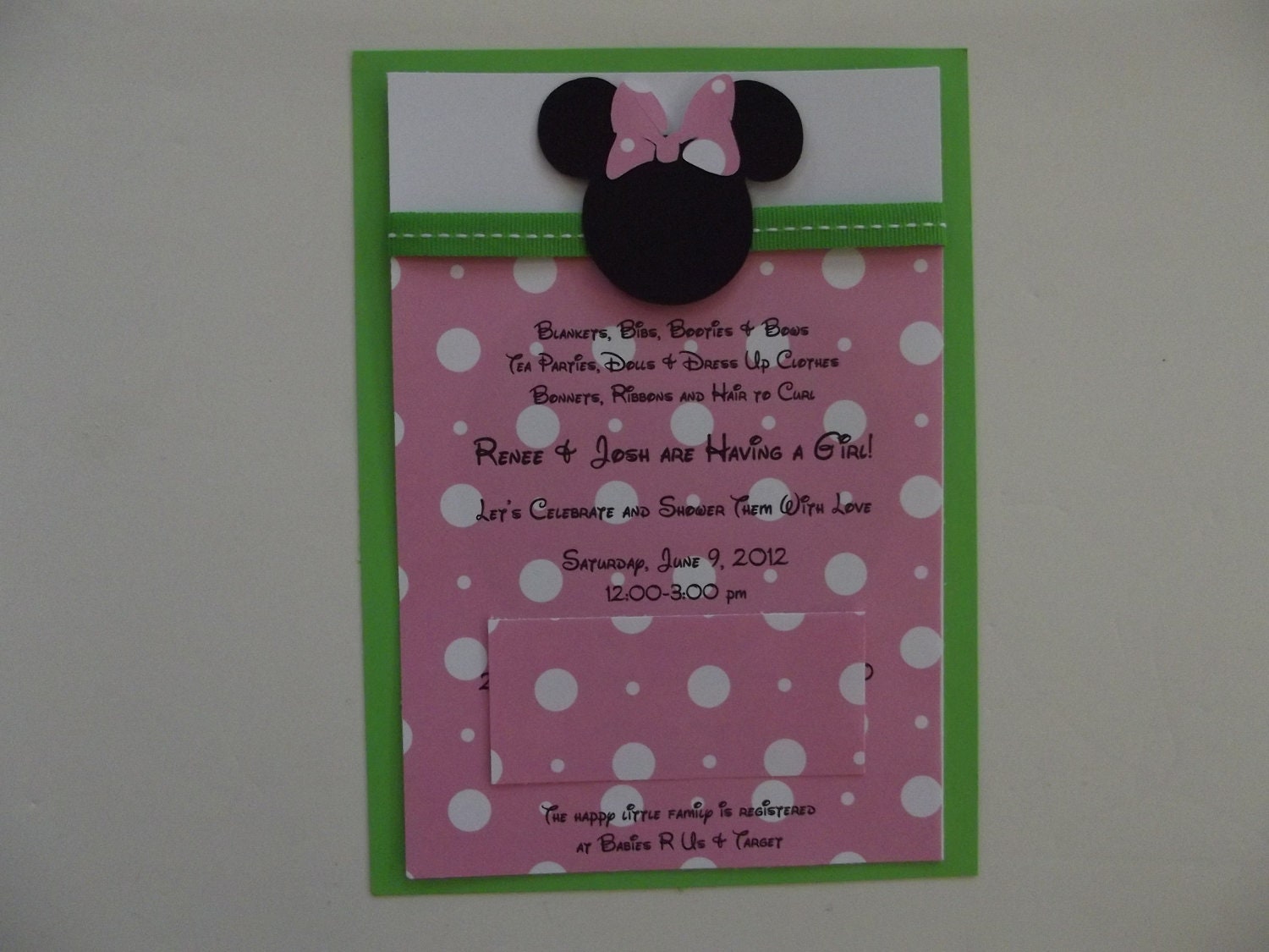 Minnie Mouse Inspired Invitations Birthday Party or Baby Shower - Envelopes Included