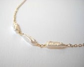 Biwa Pearl Necklace - Gold Filled Stick Pearls Necklace Keishi Pearls Beadwork Necklace