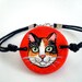 Cat Bracelet , hand paint calico cat red   clay wristband