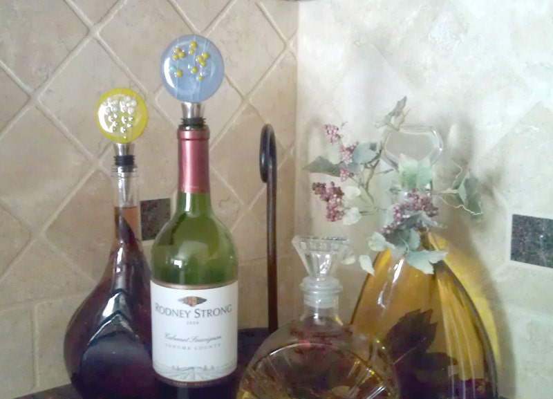 Wine Bottle Stopper Yellow Tree Motif - High Relief - Large
