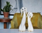 vintage Very Tall Dog Figurines - girl and boy puppies in love