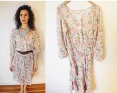 Sale Vintage 1970s Floral Dress/ 70s Peasant Dress / Floral Boho Dress / 70s Dress Medium