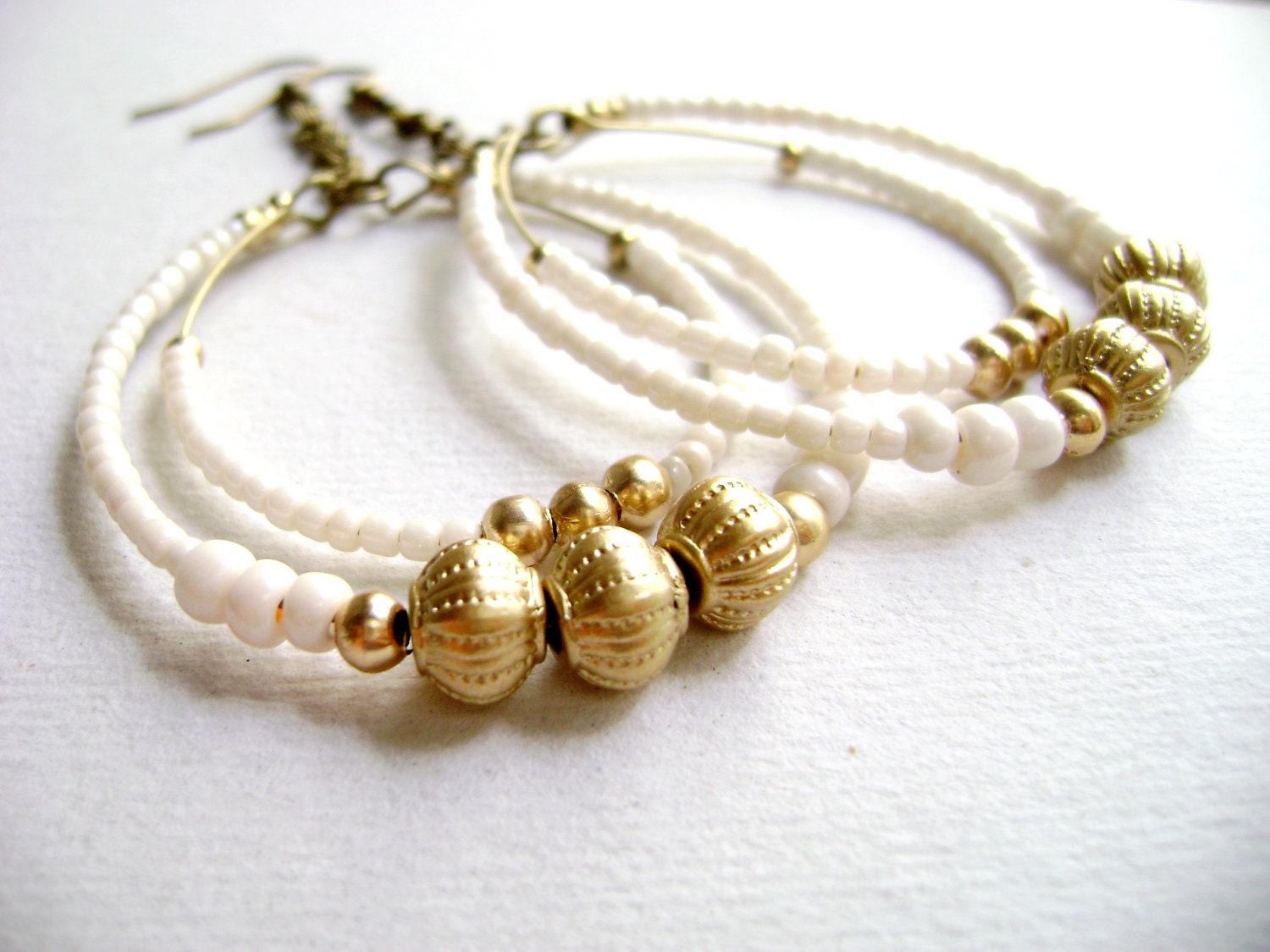 My time  - ivory and golden big light romantic earrings