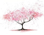 Cherry Tree  -Landscape painting-Watercolor-cherry tree-Archival Large Print from my original watercolor painting 14x11 inch