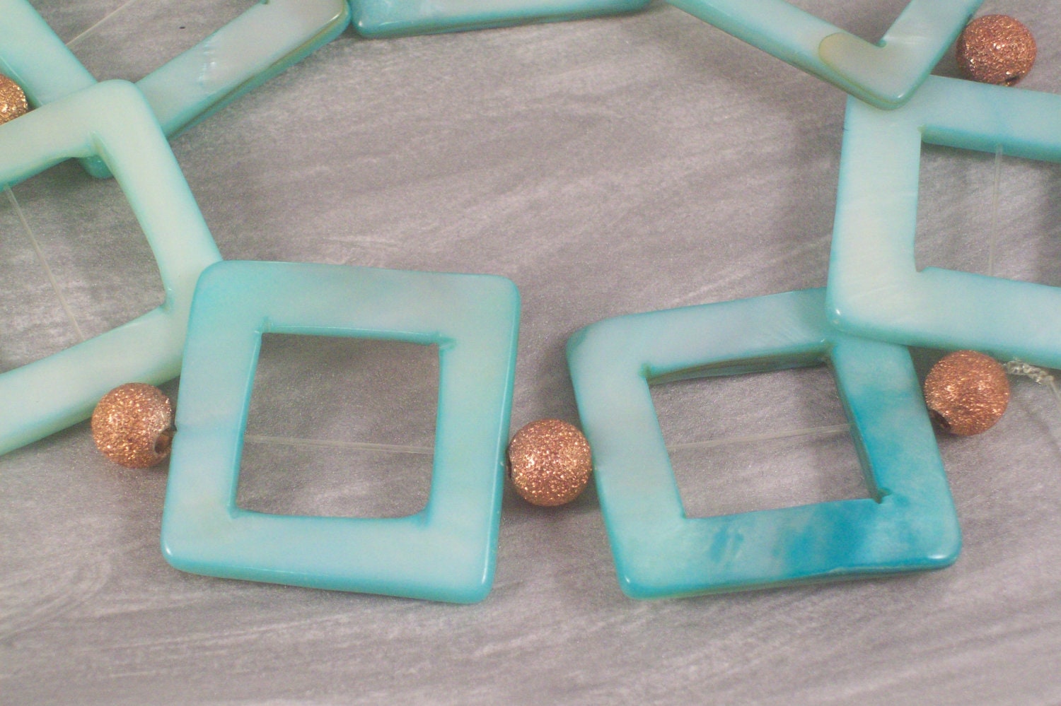 Pastel Blue Pearlescent Squares and Rose Gold Stardust Stretch Bracelet Small