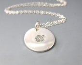 Hand Stamped Jewelry - Sea Turtle Pendant - Sterling Silver Cable Chain