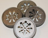 Daisy Mason Jar Lids, 12 Ct. Pewter or Gold Lids, Fits our PLASTIC MASON JARS, Weddings, Western Cowboy Parties