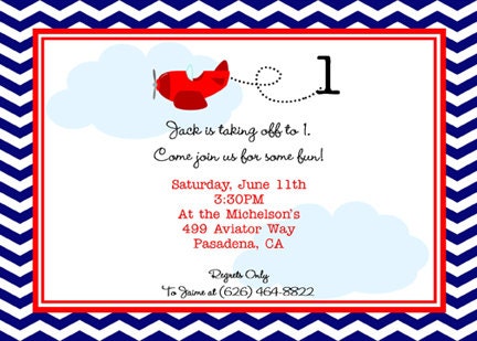 Airplane Invitation - Navy and Red - Chevron - PRINTABLE - By A Blissful Nest Il_570xn
