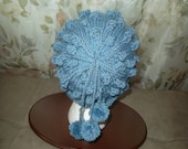 Handknit blue  hat with 3  pig tails and pom poms-Christmas gift