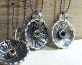 peridot vintage flair deep sterling silver cupped floral necklace with faceted bezeled gemstone