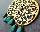 Turquoise Gold Chandelier Earrings