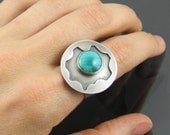 turquoise nucleus sterling silver cocktail ring - turquoise ring - sterling silver ring - cocktail ring - ooak ring