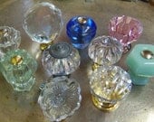 Eclectic Collection 10  Clear Blue Jadeite Green Pink Glass Knobs Pulls Flower Crystal Ball Depression Fluted Diamond