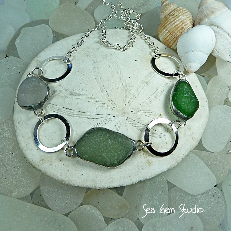 Circles, Sea Glass necklace, sea glass jewelry, seaglass, beach wedding, eco friendly